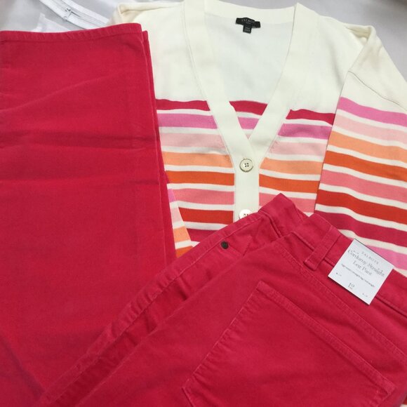 TALBOTS women's petite size XLP girlfriend cardigan sweater ivory, pink, coral - Picture 6 of 8